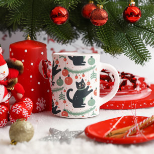 Cat Playing with Christmas Tree Ornaments Coffee Mug