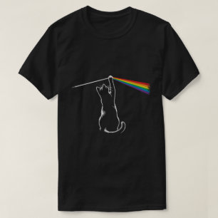 Cat Playing With Light   Minimal Rainbow Design T-Shirt