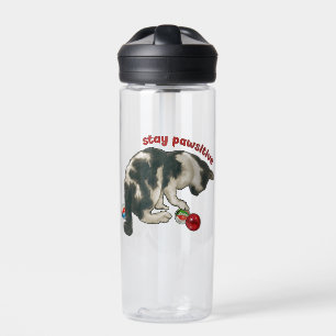 Cat Playing with MARBLES, Stay Pawsitive, Pun Water Bottle