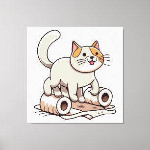 Cat Playing with Toilet Paper Canvas Print