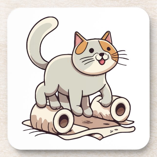 Cat Playing with Toilet Paper Coaster (Front)
