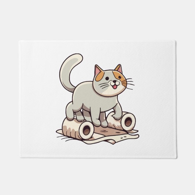 Cat Playing with Toilet Paper Doormat (Front)