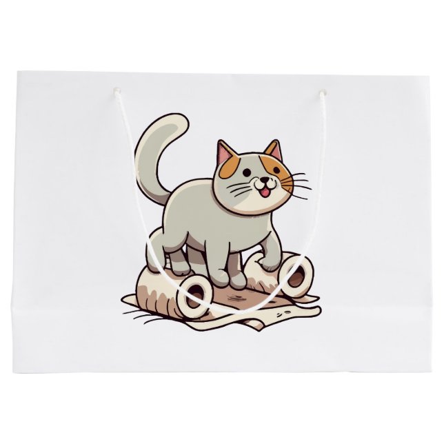 Cat Playing with Toilet Paper Large Gift Bag (Back)