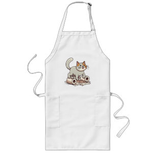 Cat Playing with Toilet Paper Long Apron