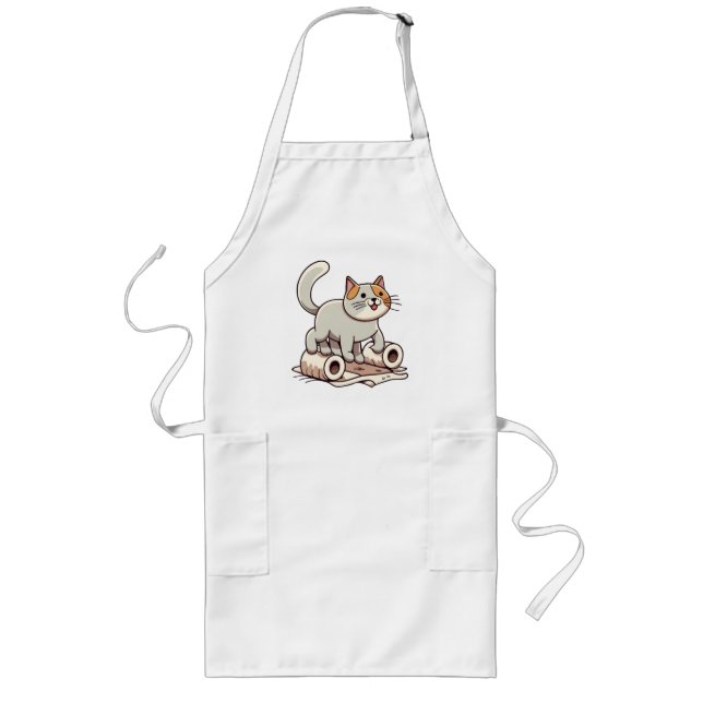 Cat Playing with Toilet Paper Long Apron (Front)