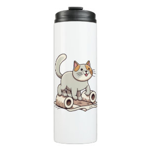 Cat Playing with Toilet Paper Thermal Tumbler