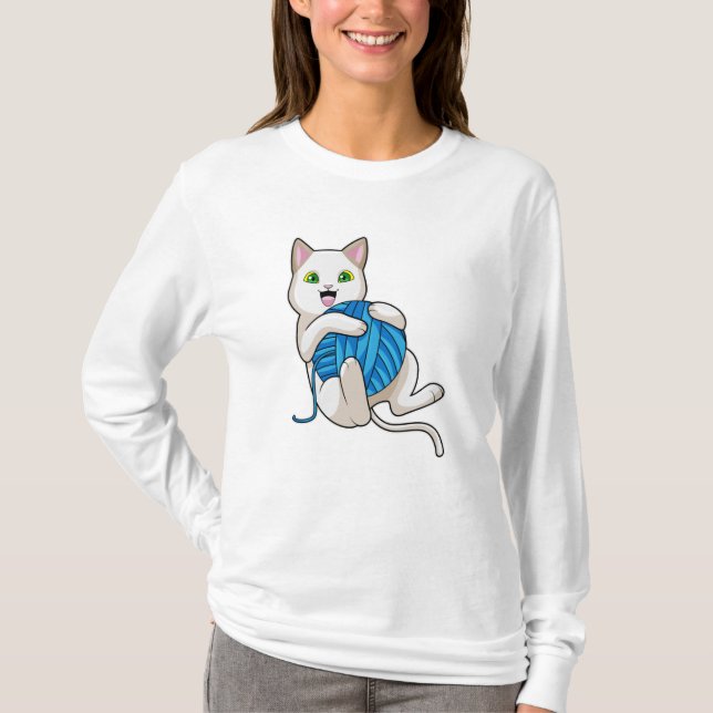 Cat Playing Wool T-Shirt (Front)