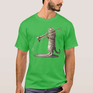 Cat Playingrombone Loverrombonist Music Instrument T-Shirt