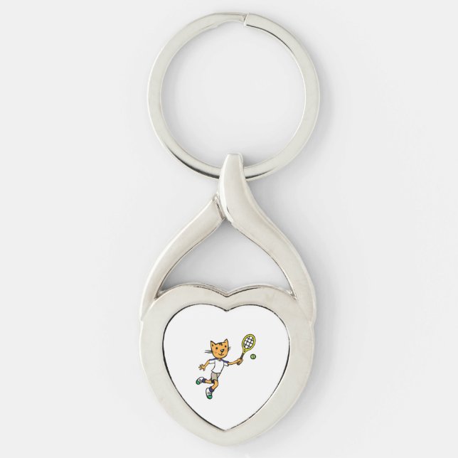Cat plays tennis  key ring (Front)