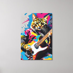 Cat plays the guitar, rock graffiti canvas print