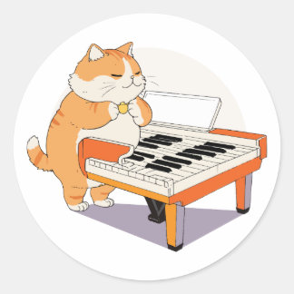 Cat Plays The Piano Classic Round Sticker