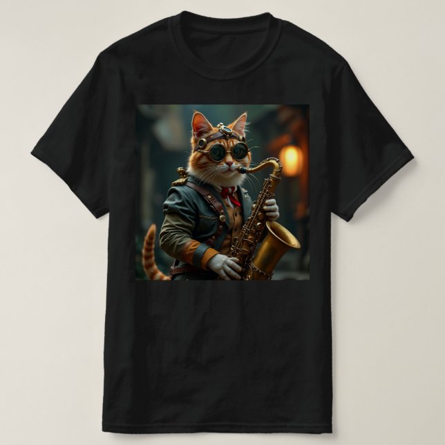 Cat plays the sax. T-Shirt (Design Front)
