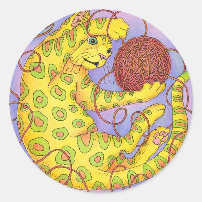 CAT plays with yarn Classic Round Sticker (Front)