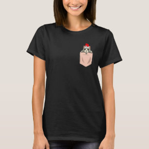 Cat Pocket Christmas Peeking Kitten Santa Hat Cute T-Shirt