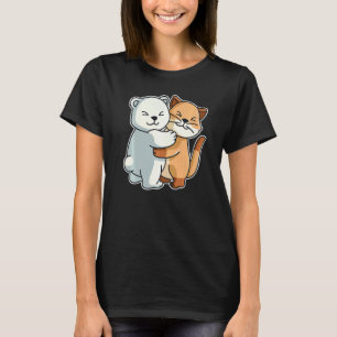 Cat & Polar Bear Hugging Cute Animals For Women Cu T-Shirt