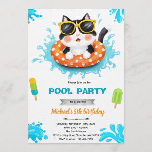 Cat pool party invitation