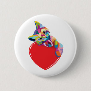 Cat Pop Art Style Kitty On A Heart 6 Cm Round Badge
