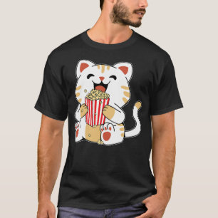 Cat Popcorn Kids Cute Funny Movie Night T-Shirt