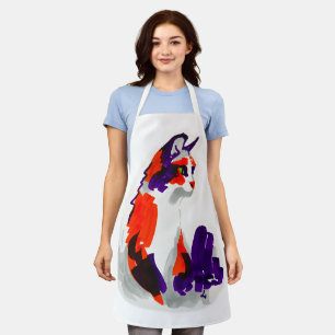 Cat Portrait – Bold Graphic Art Orange and Violet Apron