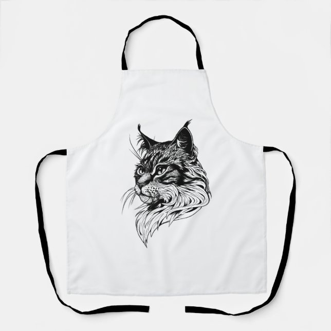 Cat Portrait hand-drawn Apron (Front)