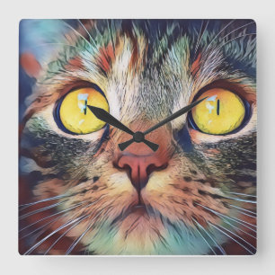 Cat Portrait Painting Acrylic Wall Clock