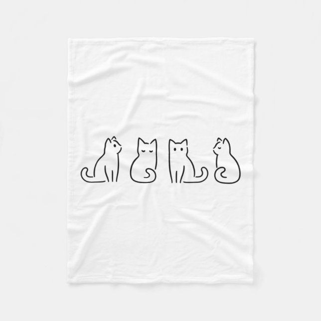 Cat Poses Cat Lover Minimalist Art  Fleece Blanket (Front)