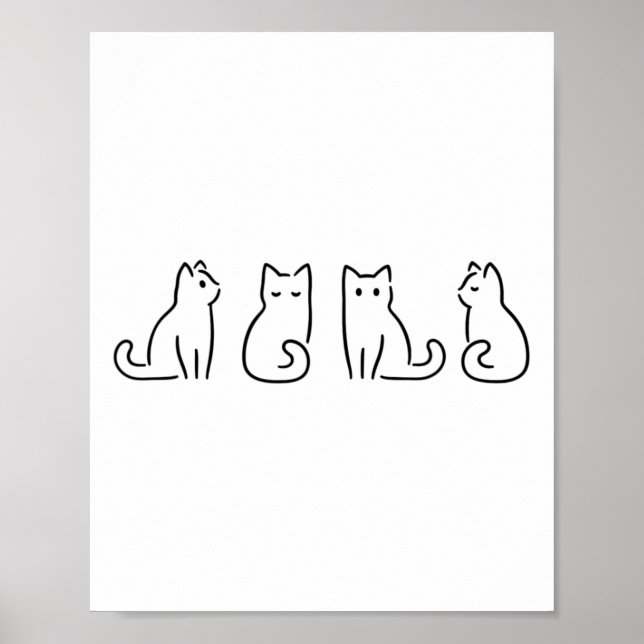 Cat Poses Cat Lover Minimalist Art  Poster (Front)