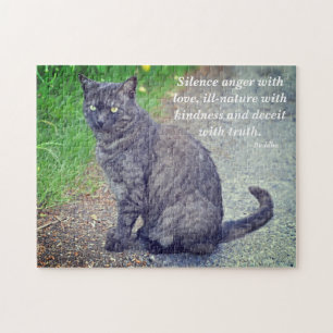 Cat posing II Motivational Buddhist Quote Jigsaw Puzzle