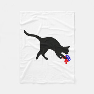 Cat Pouncing On Gop Elephant Funny Democat  Fleece Blanket