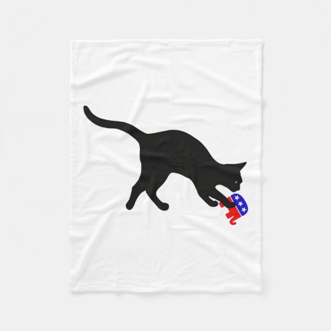 Cat Pouncing On Gop Elephant Funny Democat  Fleece Blanket (Front)