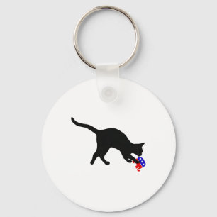 Cat Pouncing On Gop Elephant Funny Democat Key Ring
