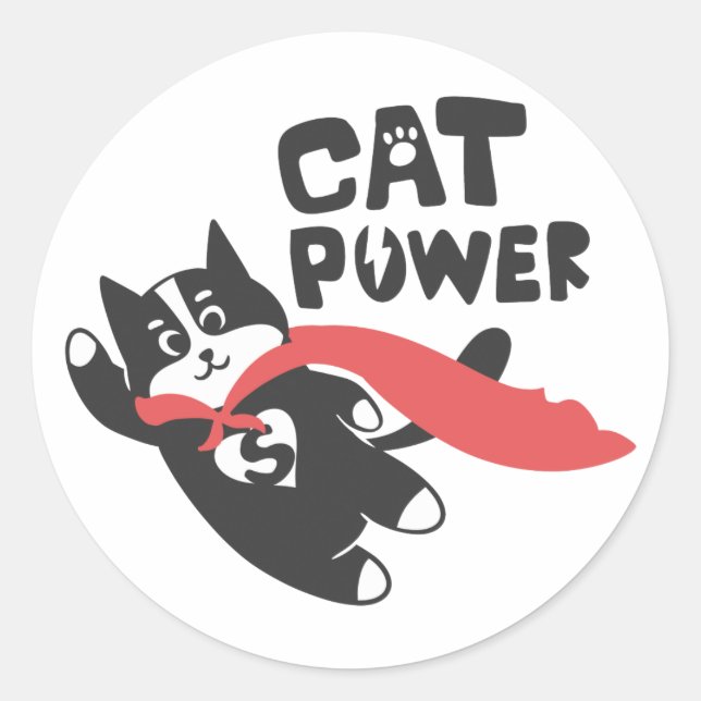 Cat power - Choose background colour Classic Round Sticker (Front)