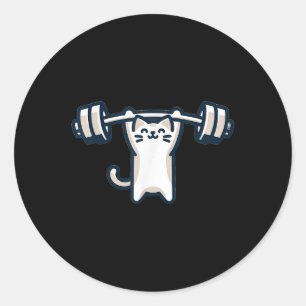 Cat Powerlifting Weightlifting Gym Workout  Classic Round Sticker