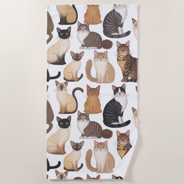 Cat Print Beach Towel (Front)