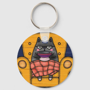 cat printed button keychain