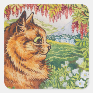 Cat Profile Floral Vintage Art by Louis Wain Square Sticker