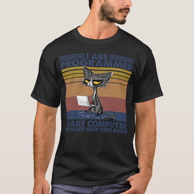 Cat Programmers Programming Make Computer  Apparel T-Shirt (Front)