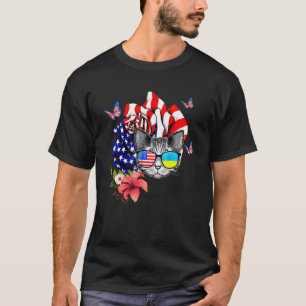 Cat Proud And Rose American Flag 4th Of July T-Shirt