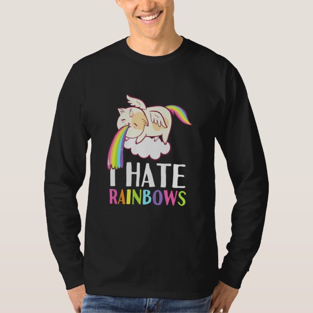 Cat Puke Rainbow Vomit I Hate Rainbows Cute T-Shirt (Front)