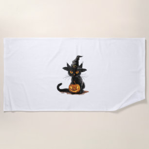 Cat Pumpkin Halloween Beach Towel