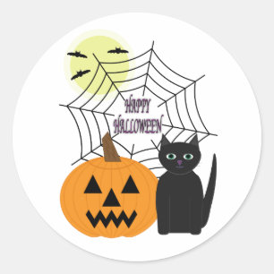 Cat & Pumpkin Halloween Classic Round Sticker