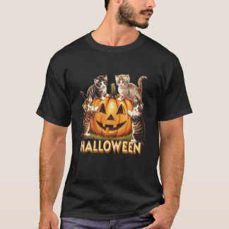 Cat Pumpkin Halloween Floral Spooky Season Funny C T-Shirt