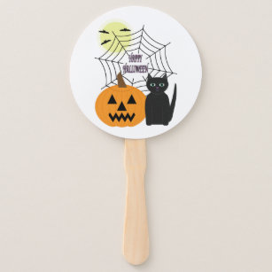 Cat & Pumpkin Halloween Hand Fan