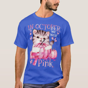 Cat Pumpkin Halloween In October We Wear Pink Brea T-Shirt