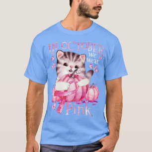 Cat Pumpkin Halloween In October We Wear Pink Brea T-Shirt