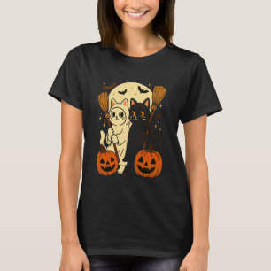 Cat Pumpkin Halloween Spooky Moon Bats Kitten Love T-Shirt