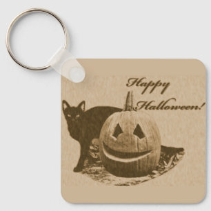 Cat & Pumpkin Happy Halloween Key Ring