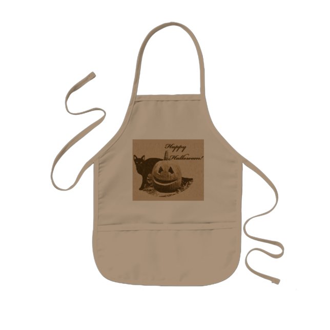 Cat & Pumpkin Happy Halloween Kids Apron (Front)