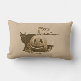 Cat & Pumpkin Happy Halloween Lumbar Cushion