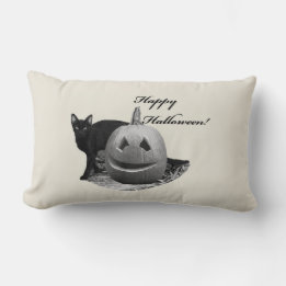 Cat & Pumpkin Happy Halloween Lumbar Cushion